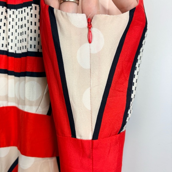 ELIZA J Poppy Stripe Scarf Print Crepe de Chine Bow Tie Back Maxi Gown Dress - Picture 7 of 16